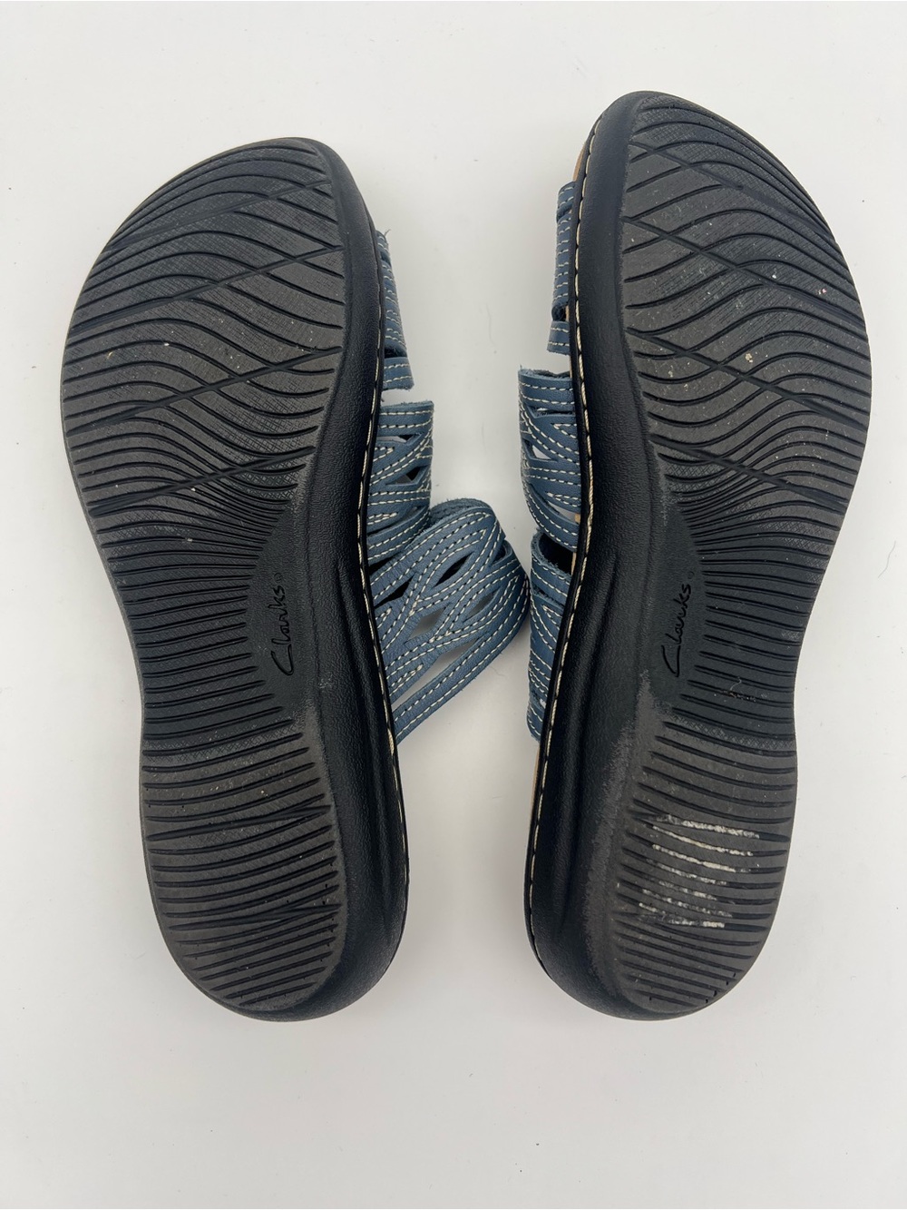 Clarks Blue Leather Laurieann Sandals Womens Size 8 Slip On Slides Bohemian - Picture 7 of 7